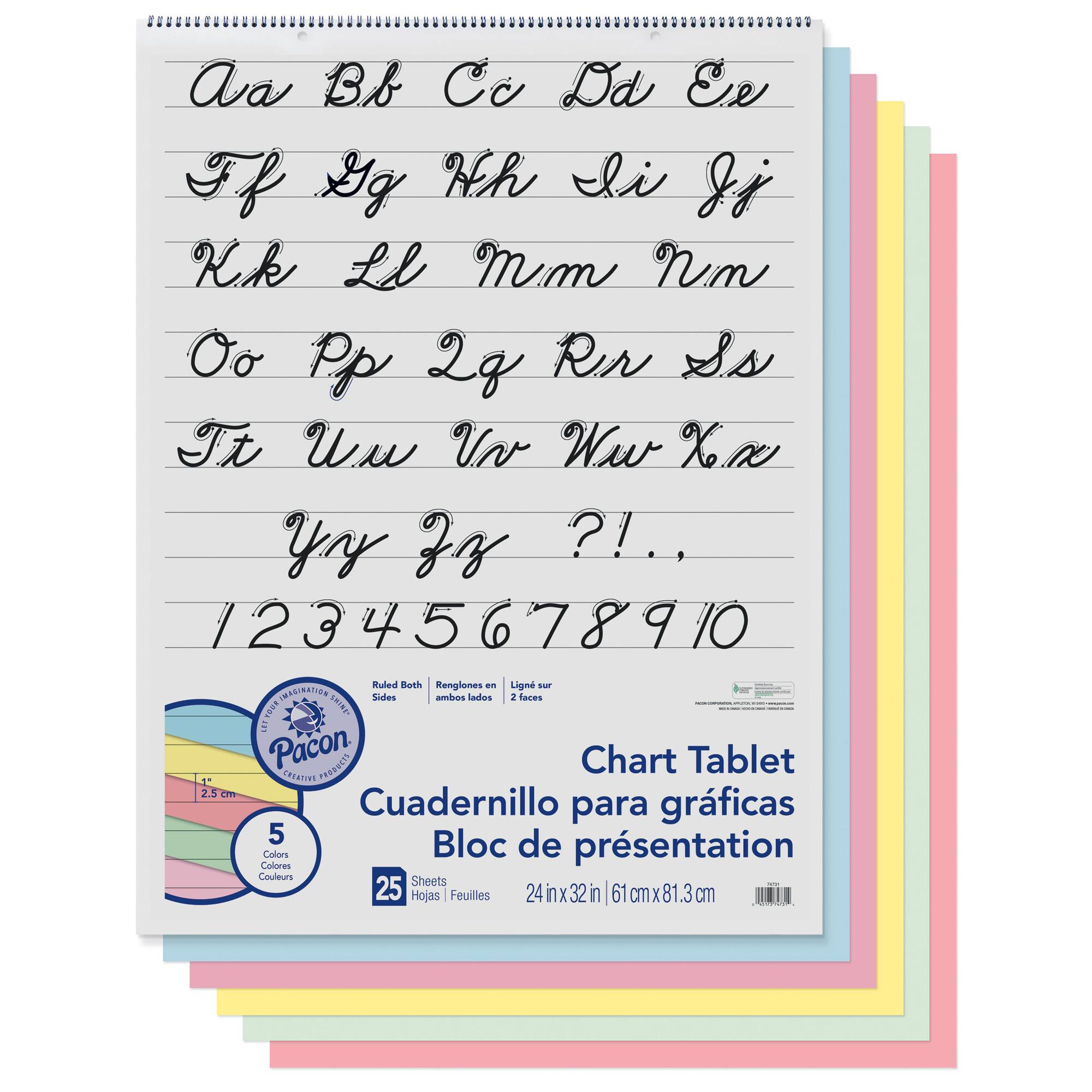 Pacon® 1" Ruled Assorted Colors Chart Tablet, 24" x 32", 25 Sheets